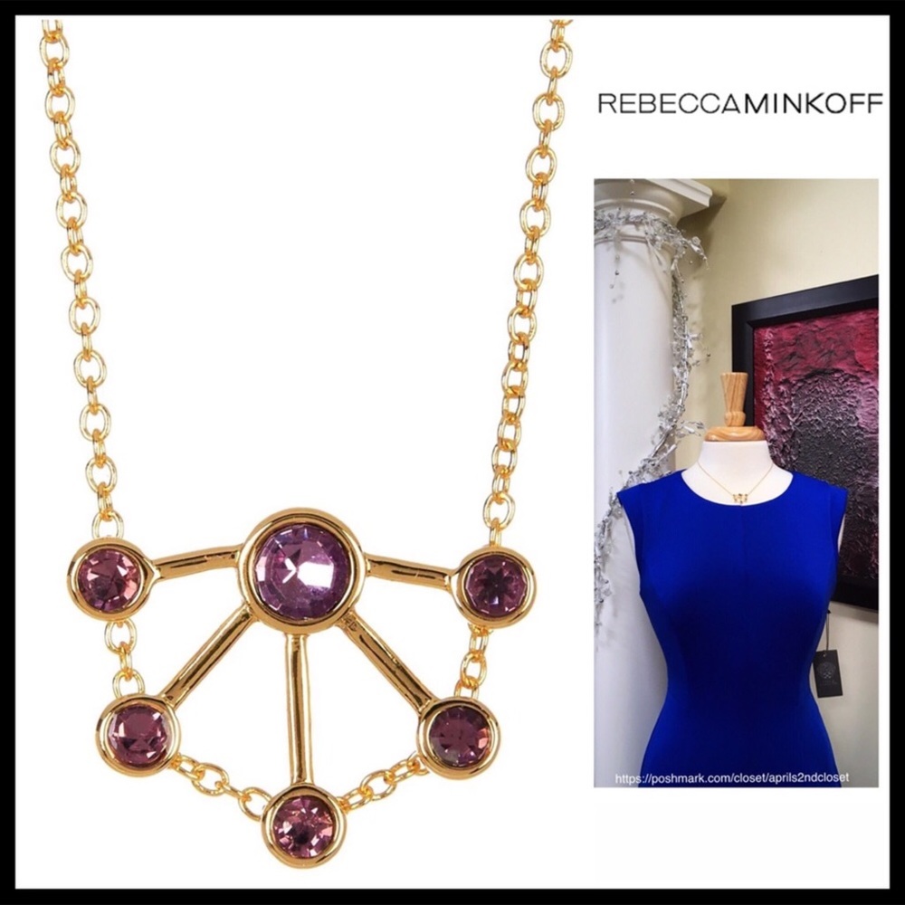 REBECCA MINKOFF PURPLE JEWELED GOLD NECKLACE A3C - Picture 1 of 7